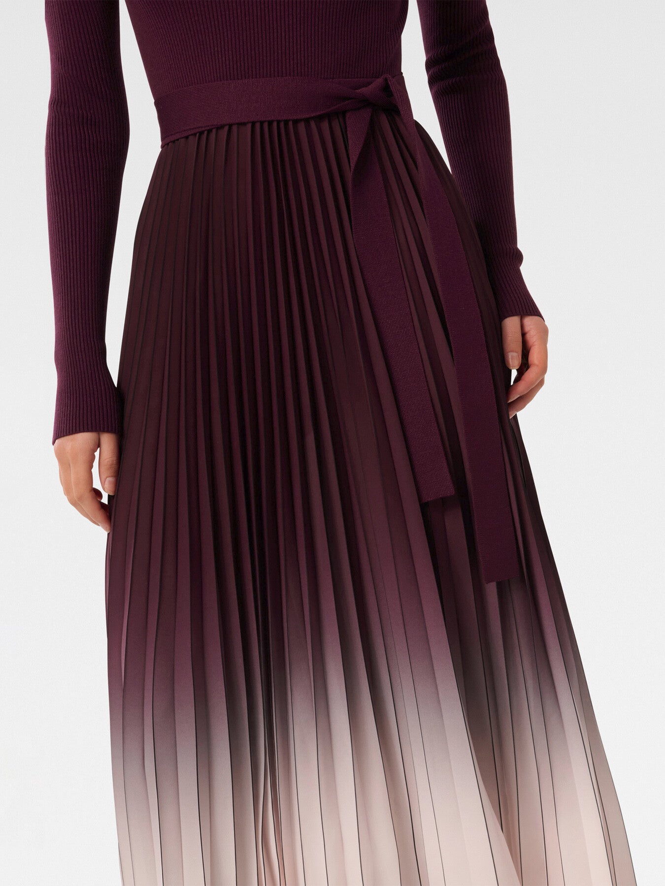 Harmony Crew Neck Ombre Pleated Midi Dress