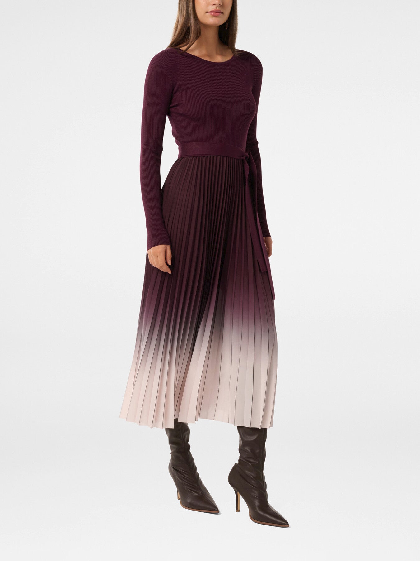 Harmony Crew Neck Ombre Pleated Midi Dress
