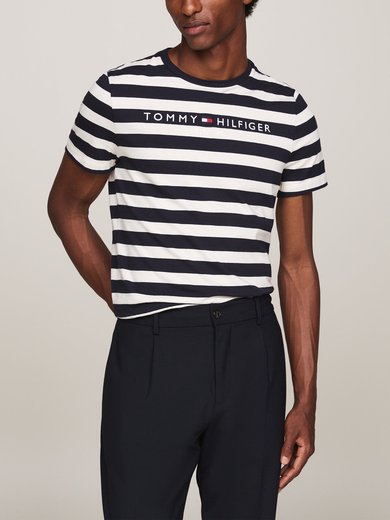 Stripe Logo Embroidery Slim T-Shirt