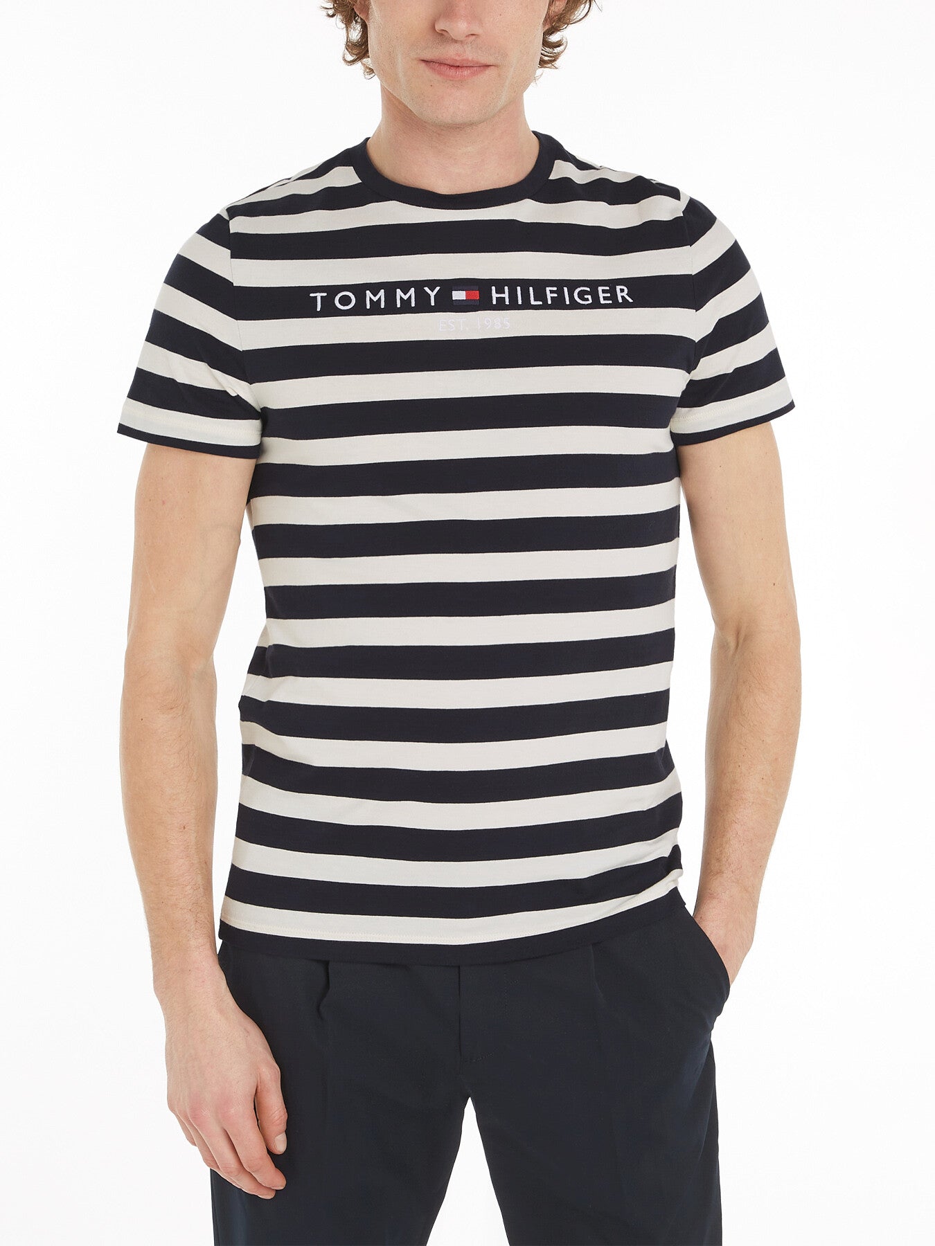 Stripe Logo Embroidery Slim T-Shirt