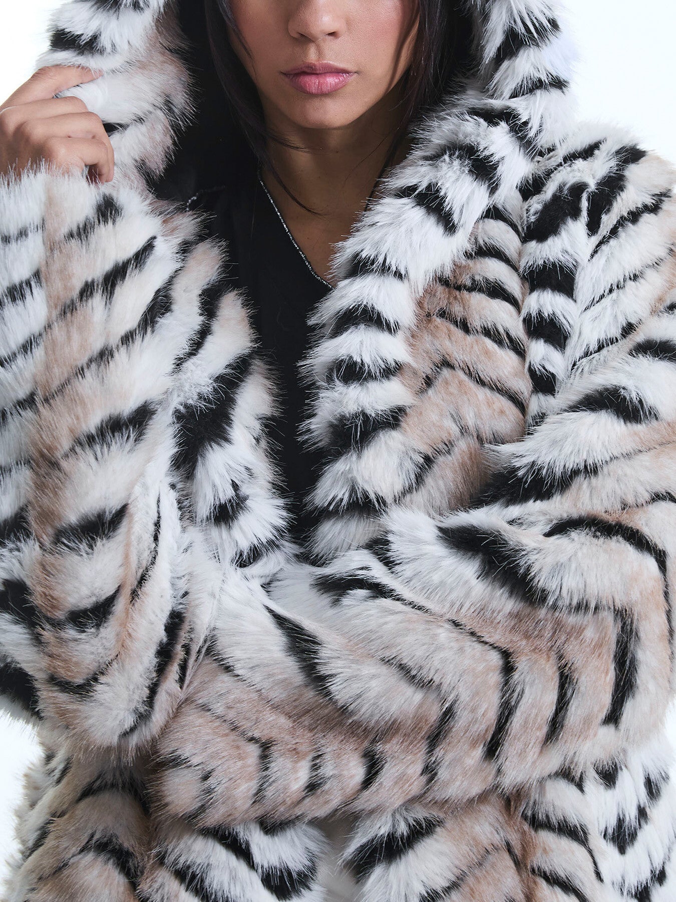 Faux Fox Belted Long Coat