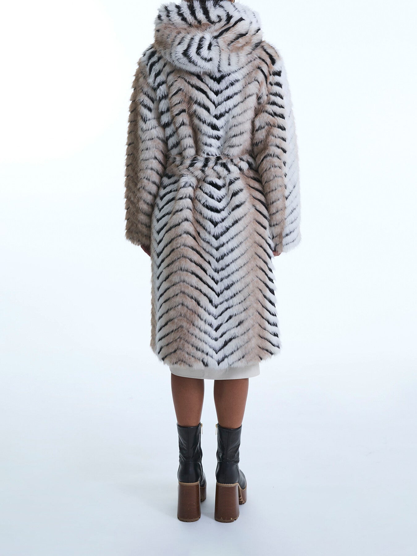 Faux Fox Belted Long Coat