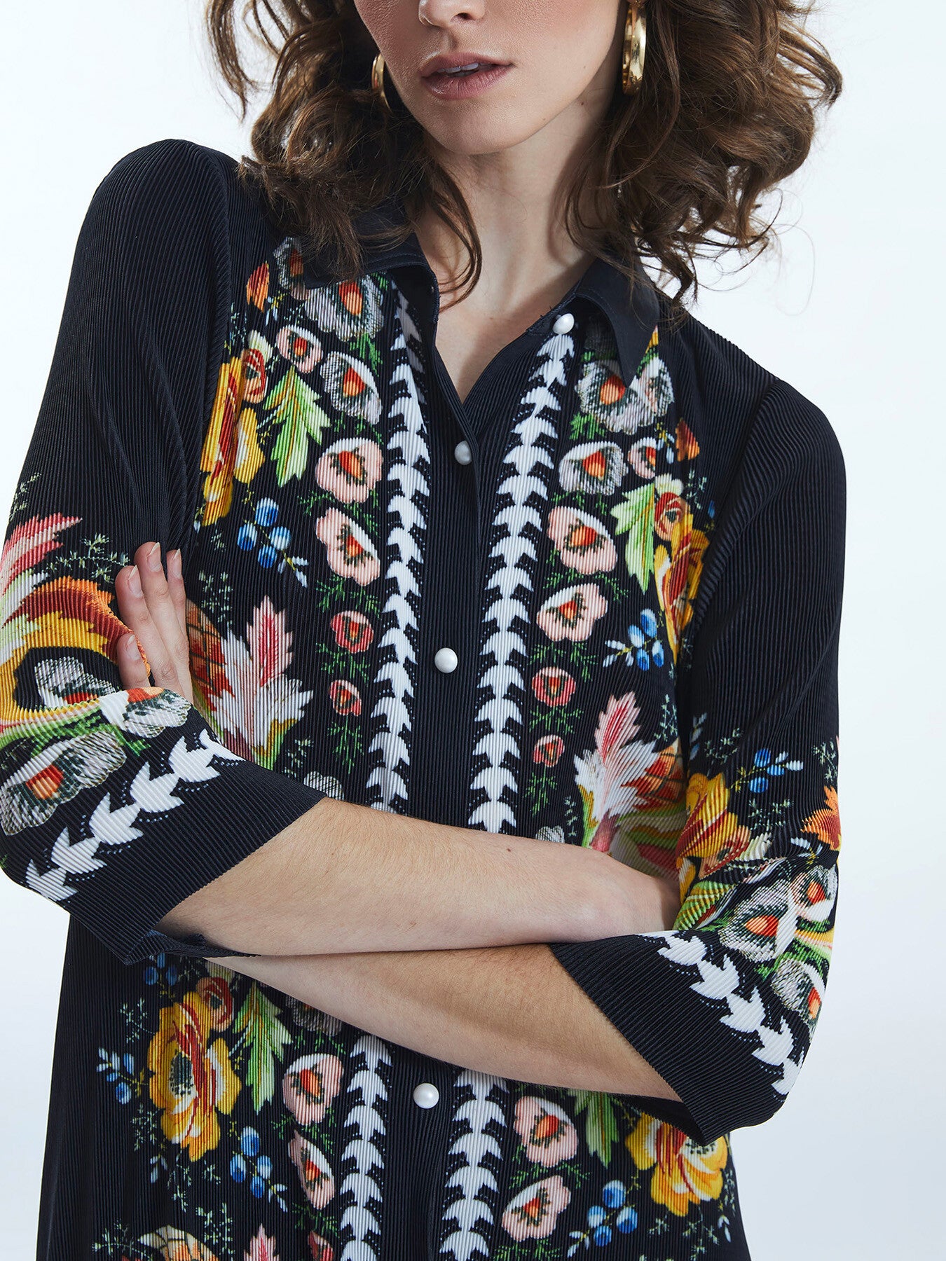 Long Pleated Shirt Dress