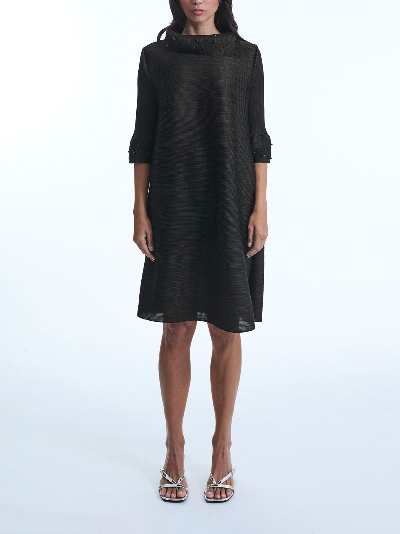 Split Collar Embelished Sleeve Dress