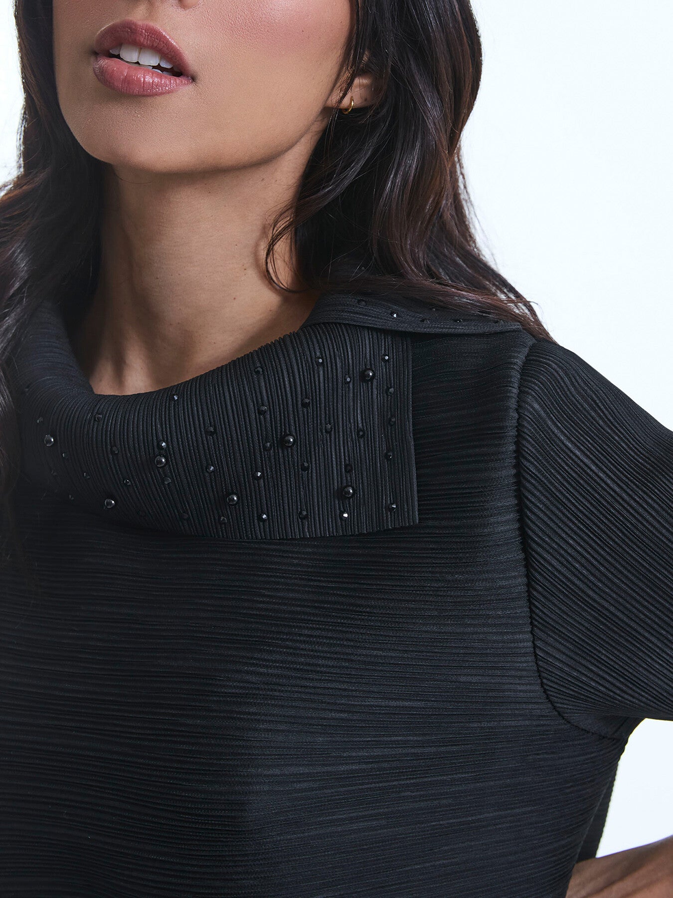 Split Collar Embelished Sleeve Dress