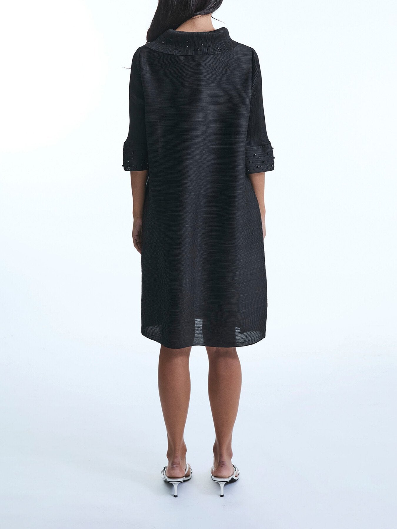 Split Collar Embelished Sleeve Dress