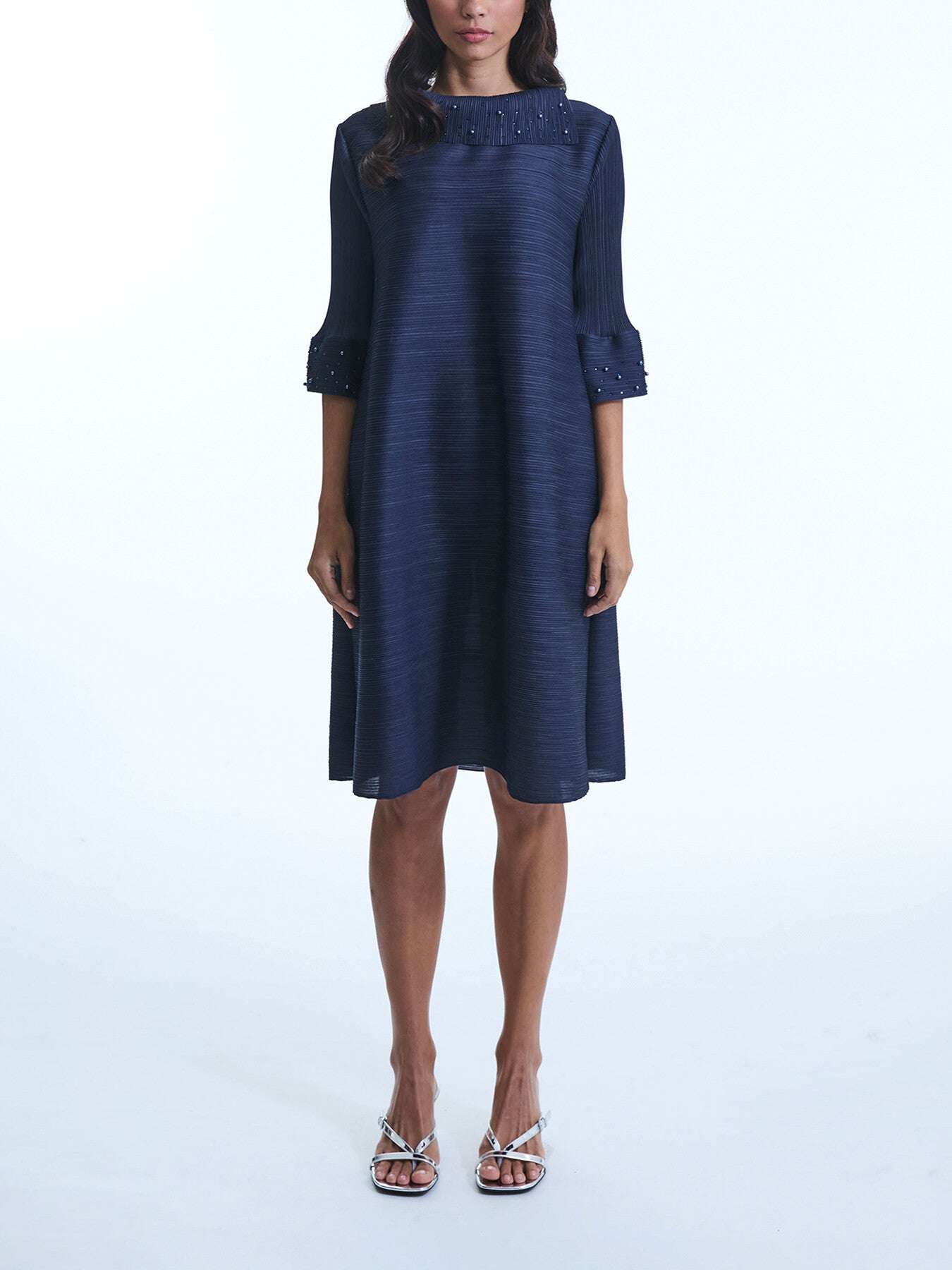 Split Collar Embelished Sleeve Dress