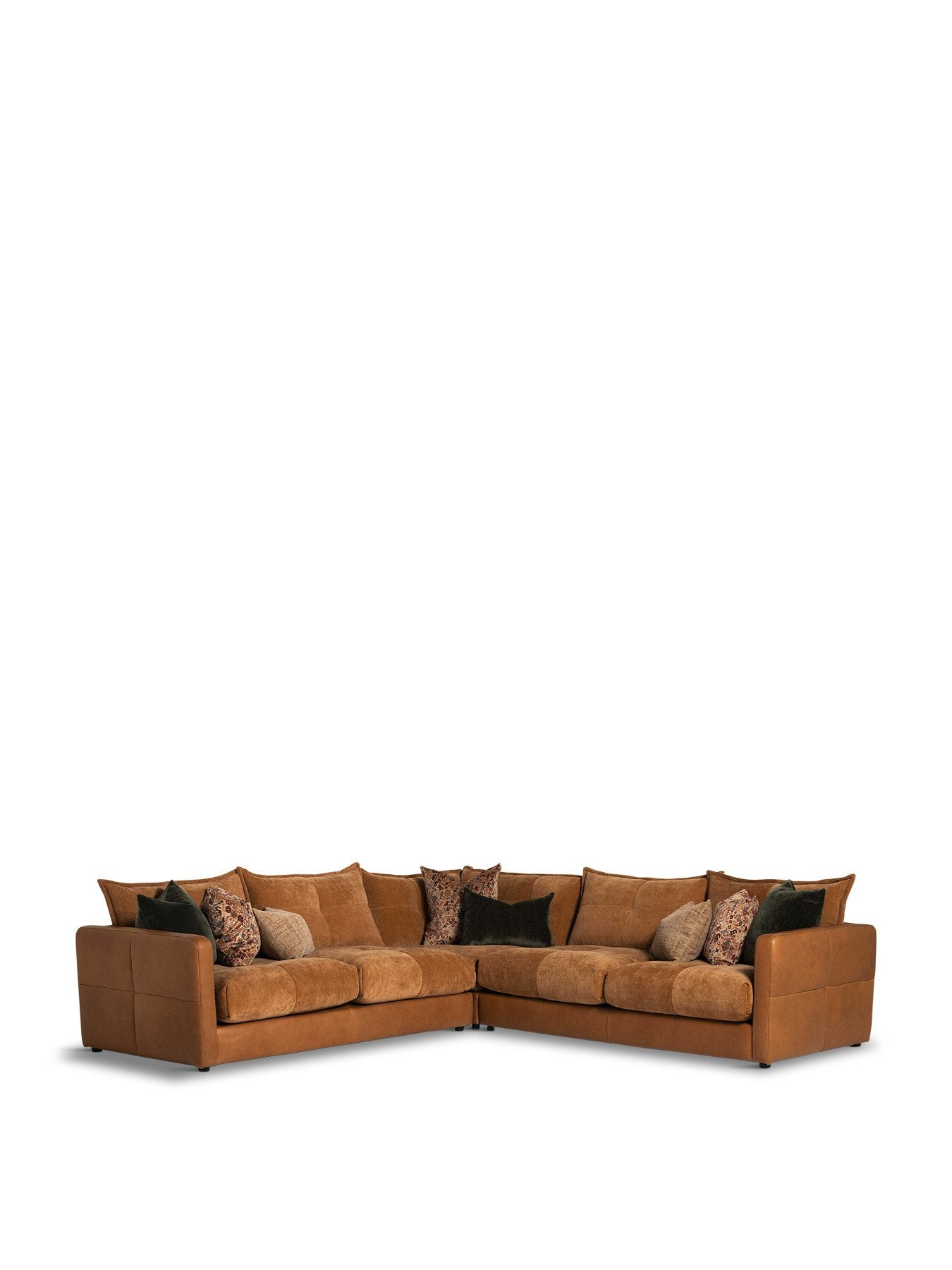 Brown Roby Brown Fabric And Leather 6 Seater Corner Sofa