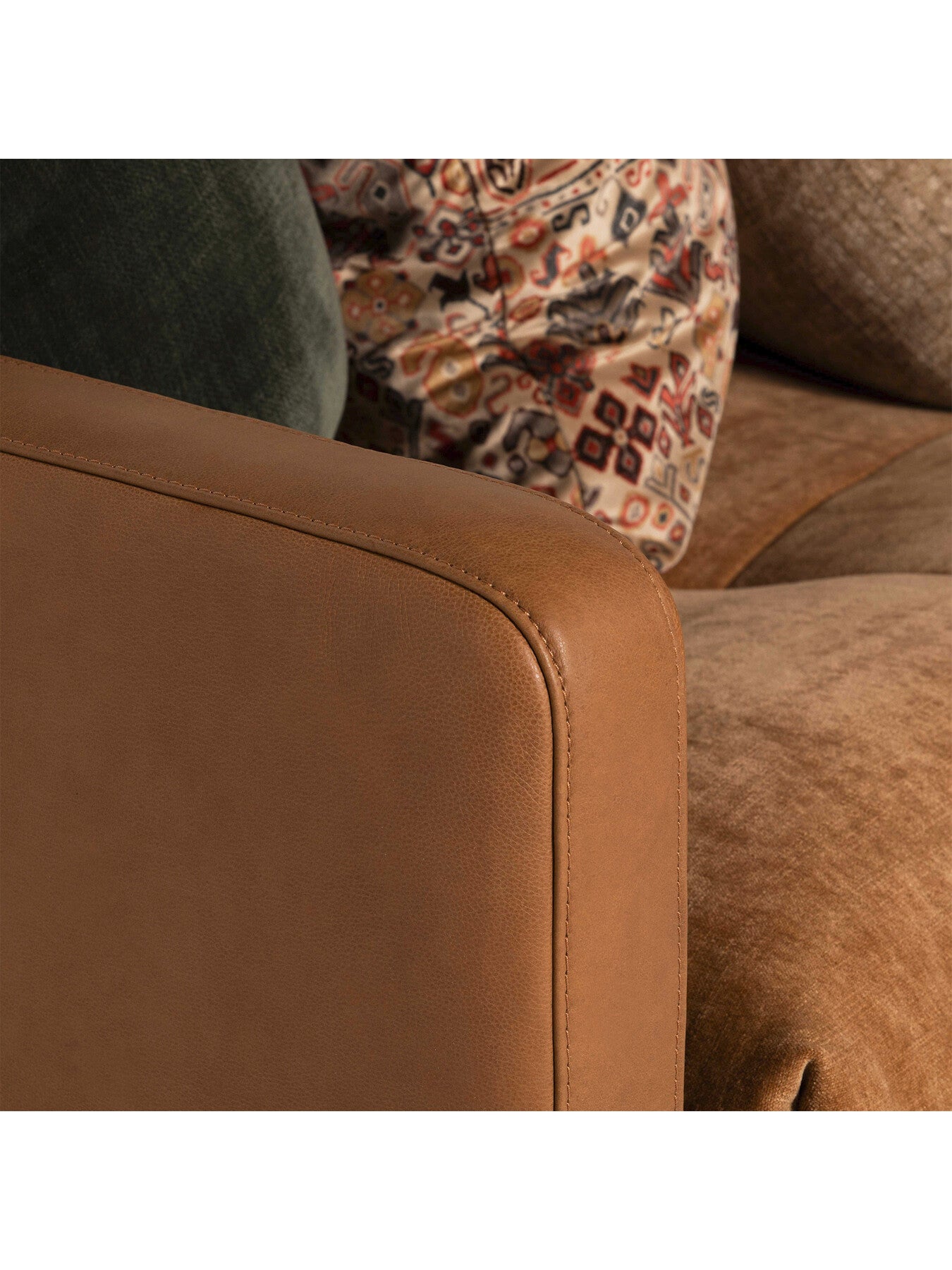 Brown Roby Brown Fabric And Leather 6 Seater Corner Sofa