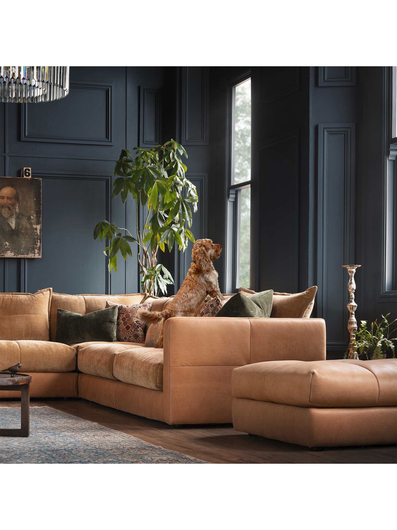 Brown Roby Brown Fabric And Leather Footstool