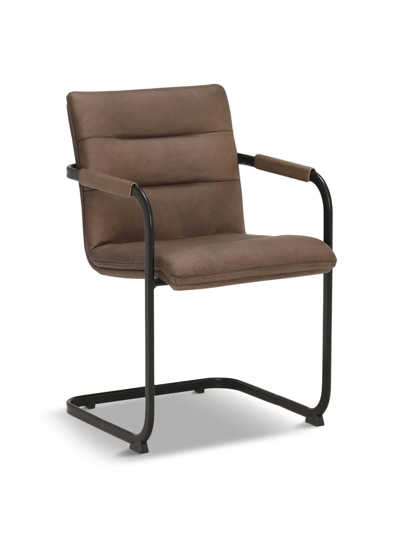 Brown Rigel Brown Leather Dining Armchair With Black Metal B