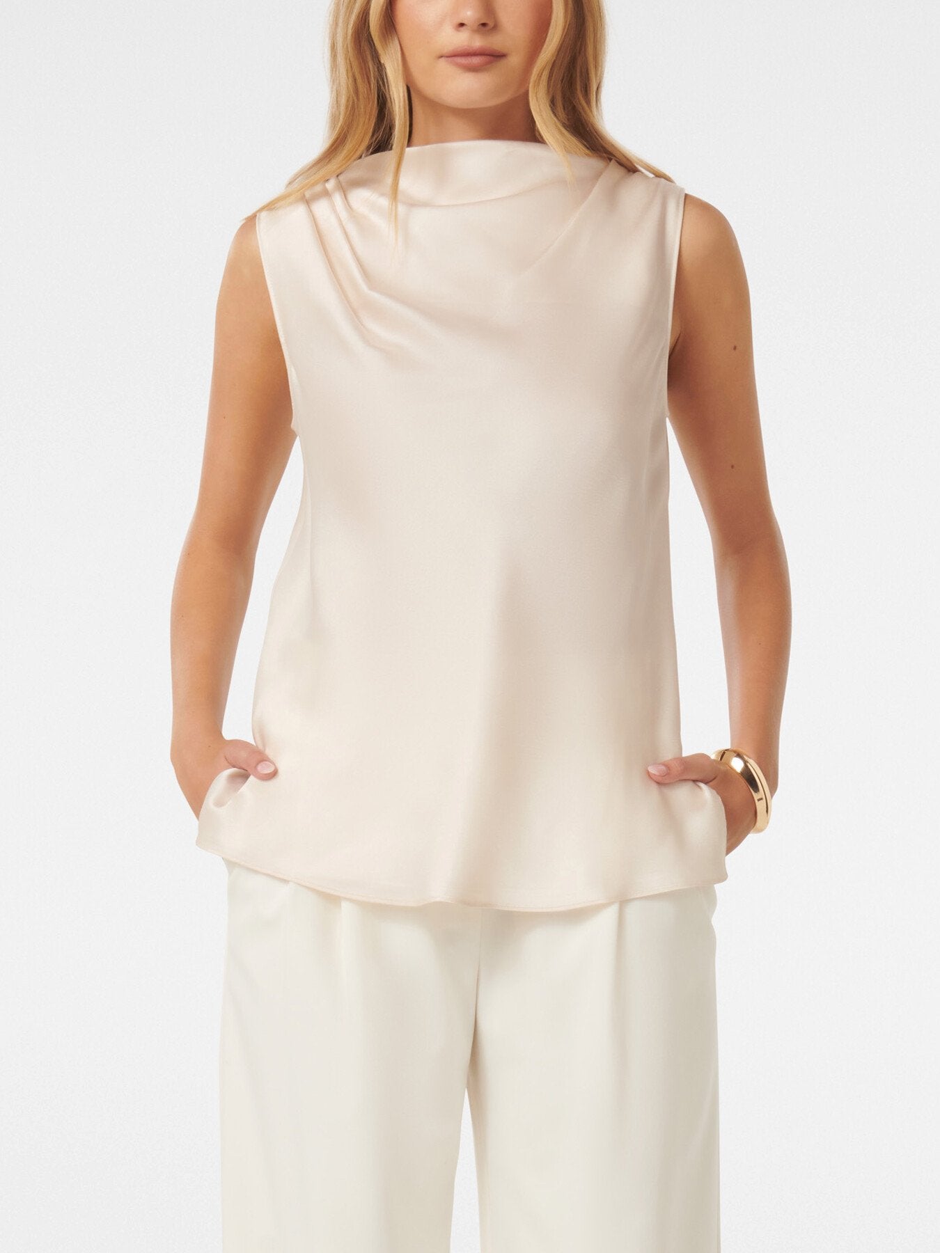 Sallie Satin Cowl Neck Tank Top