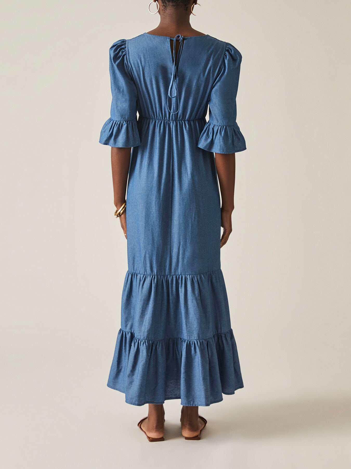FrillTieredDenimDress