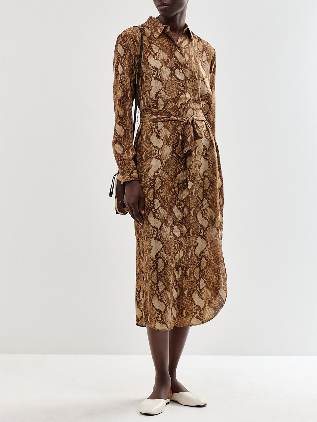 Snake Print Recycled Polyester Midi Shirt Dress