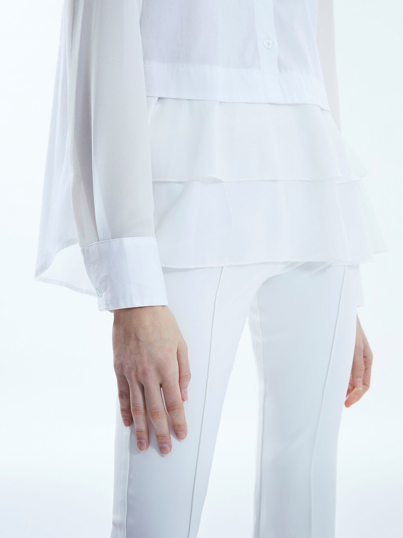 Sheer Sleeve Ruffle Shirt