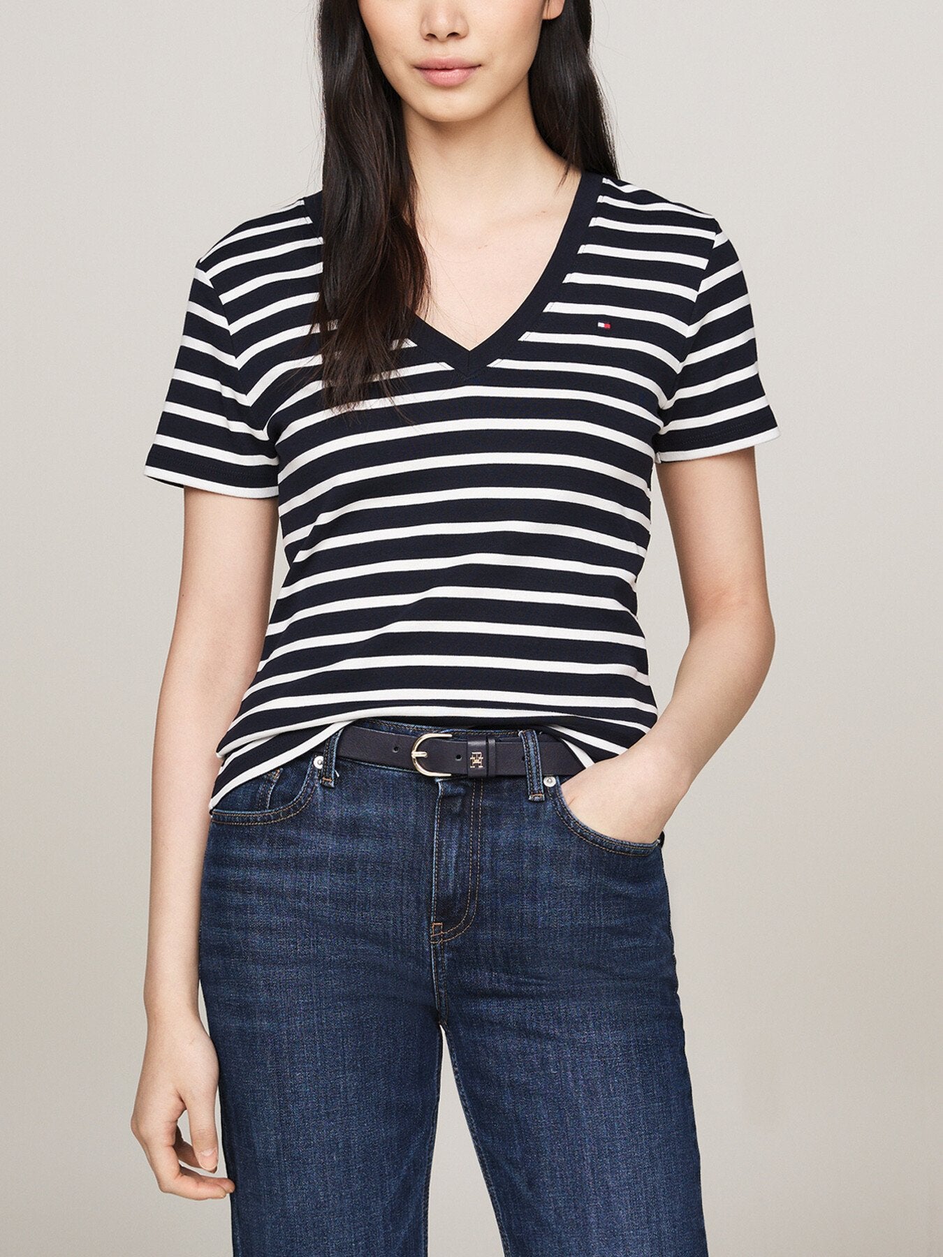 V-Neck Slim T-Shirt Stripe