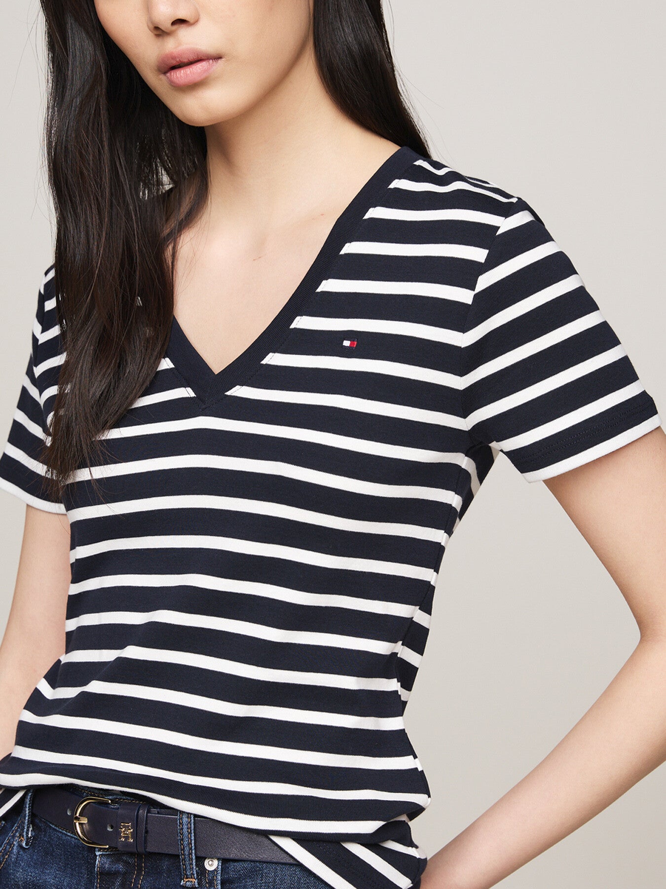V-Neck Slim T-Shirt Stripe