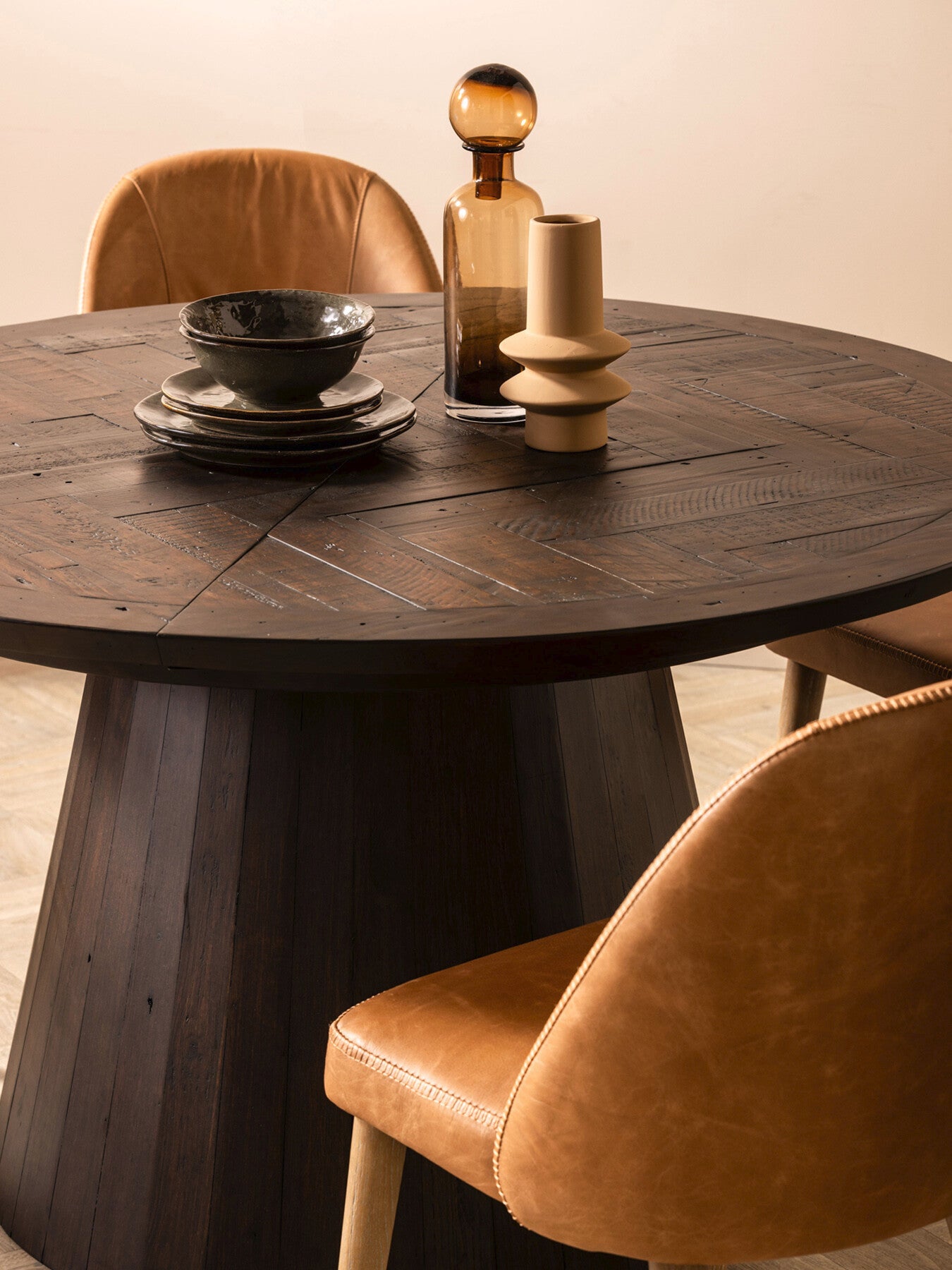 Brown Elon Dark Brown Herringbone Reclaimed Wood 136-176cm E