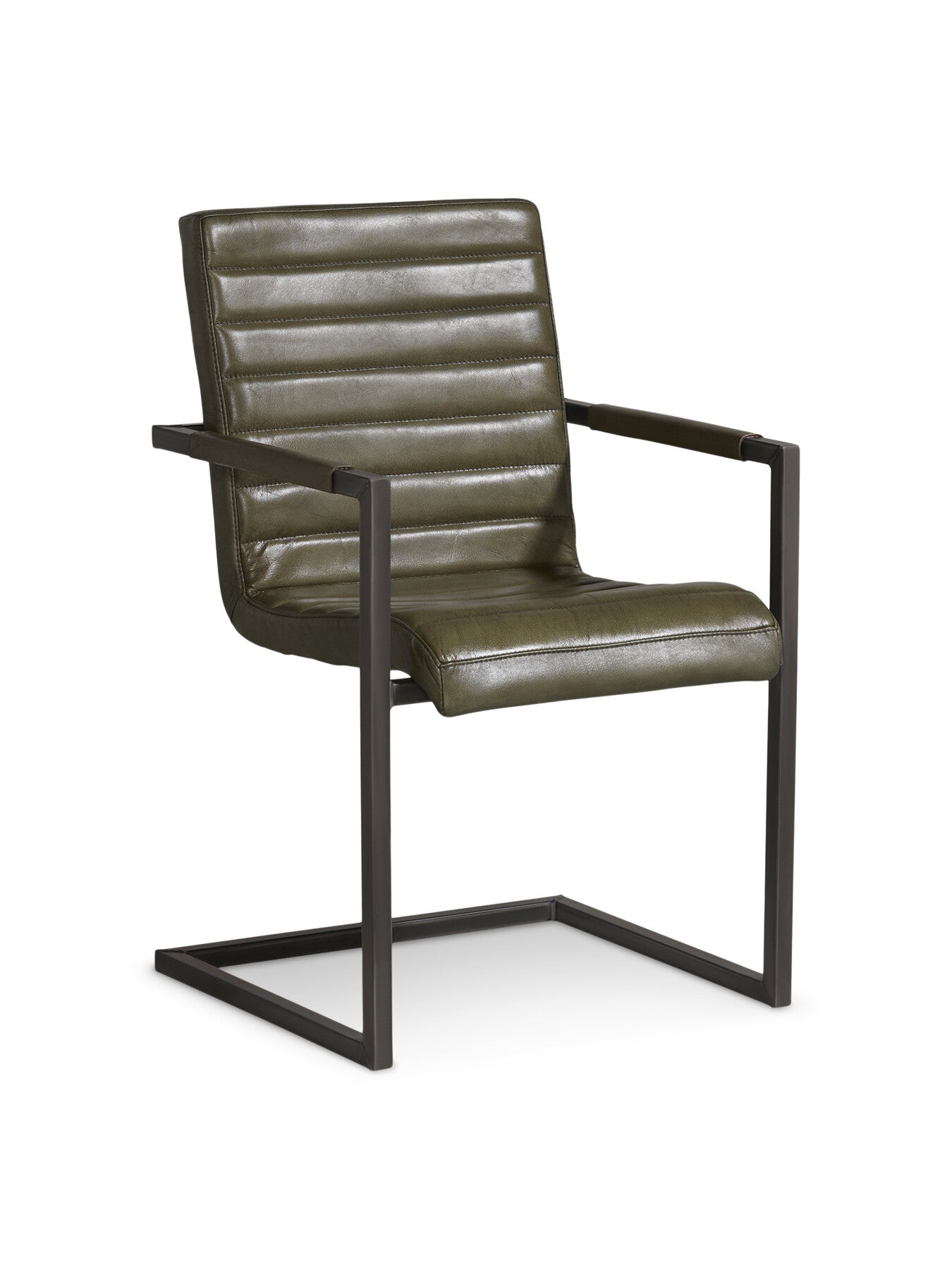 Green Brutus Green Leather Stitched Dining Armchair
