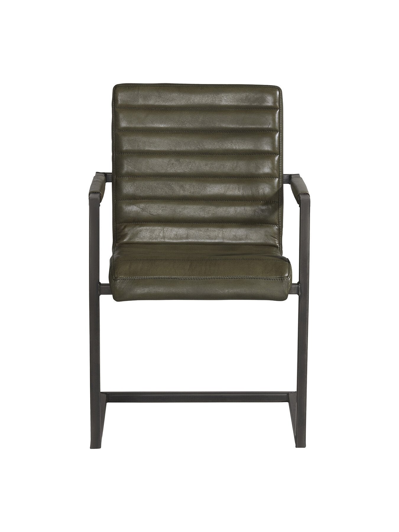 Green Brutus Green Leather Stitched Dining Armchair