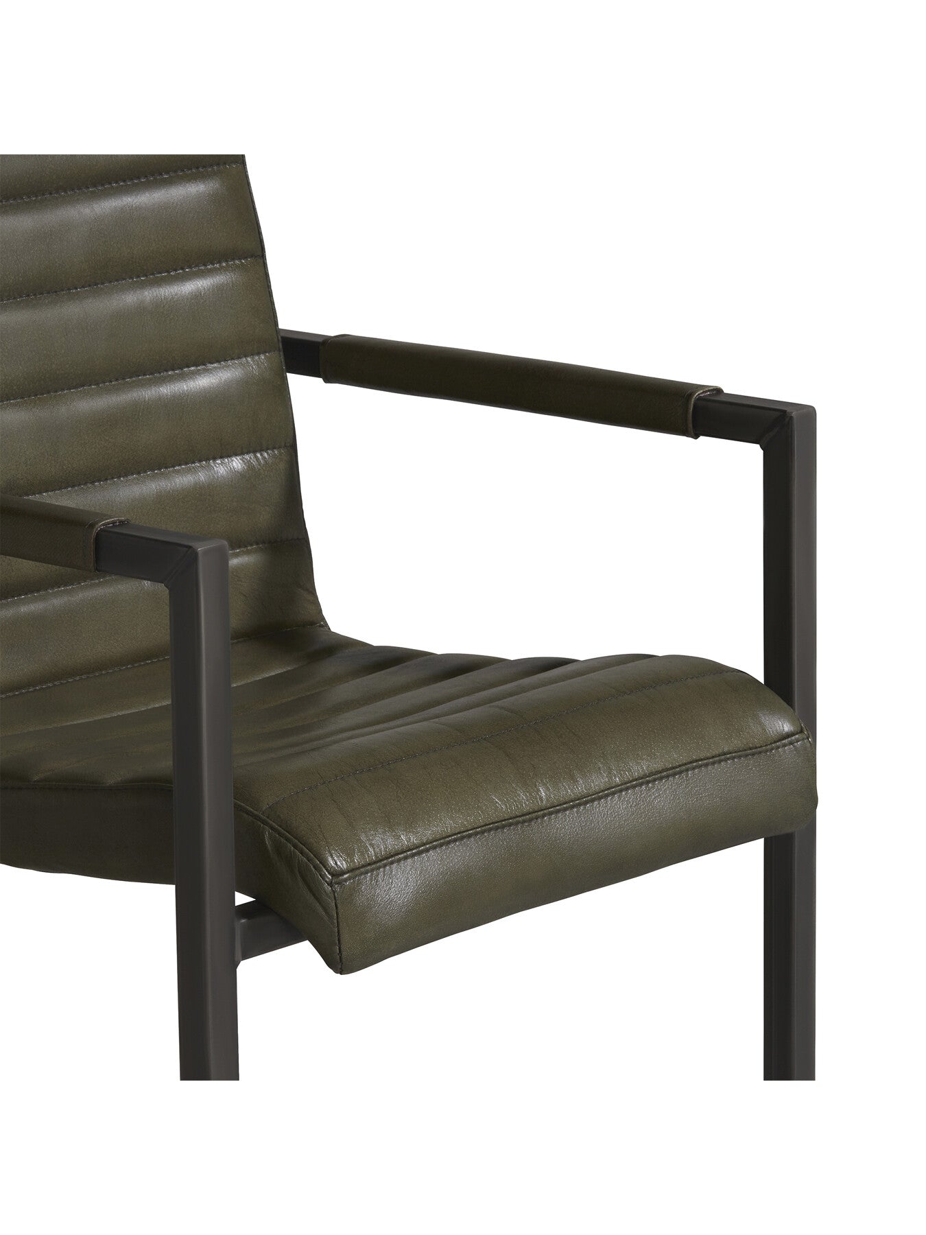 Green Brutus Green Leather Stitched Dining Armchair