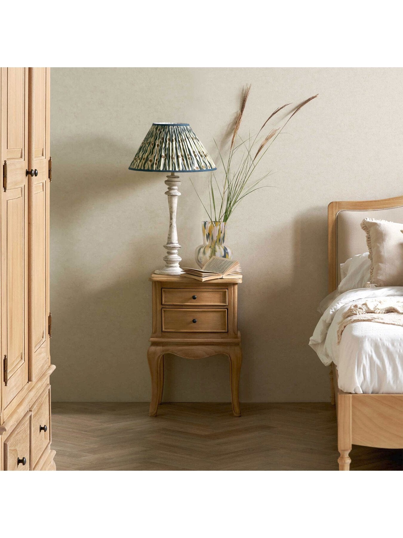 Cecile Light Wooden French Style 2 Drawer Bedside Ta