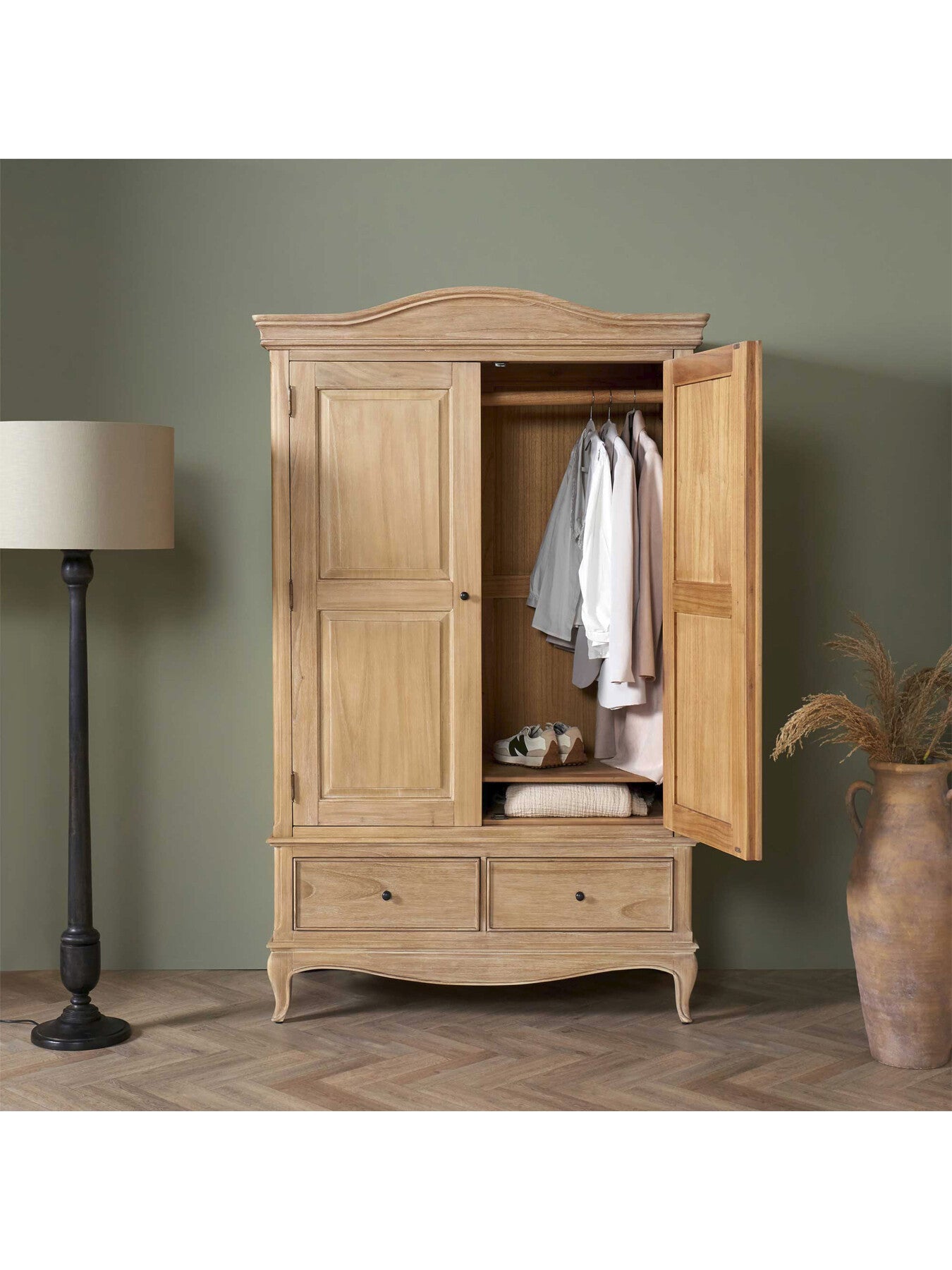 Cecile Light Wooden French Style Double Wardrobe Wit