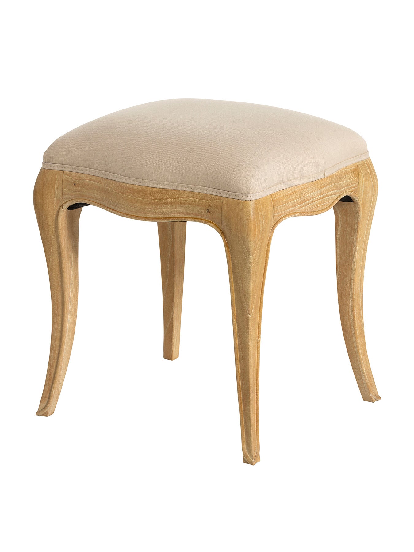 Cecile Light Wood French Style Upholstered Stool