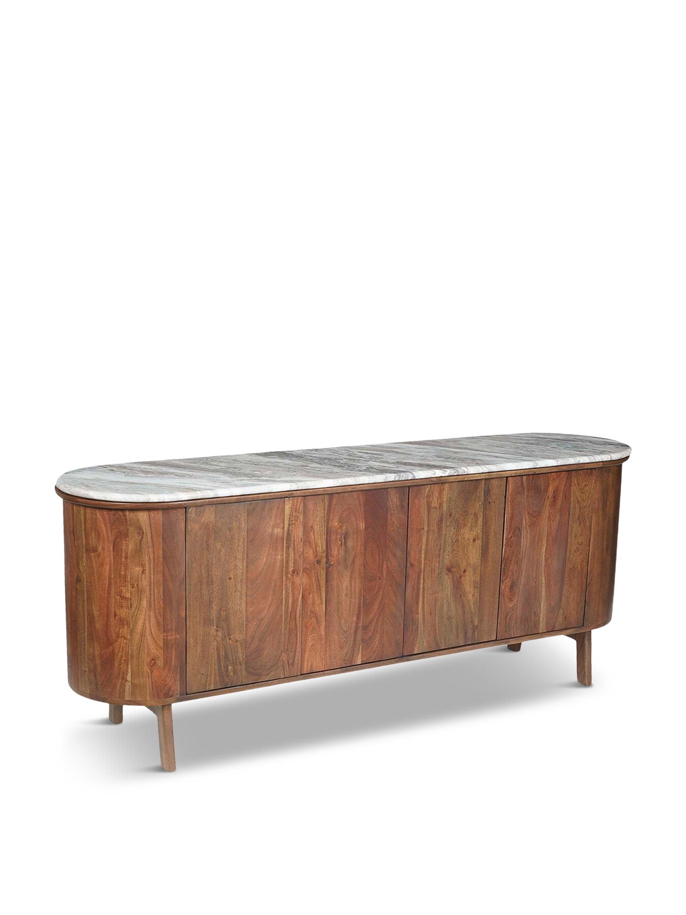 Brown Cresta Marble 4 Door Sideboard with Acacia Wood Base