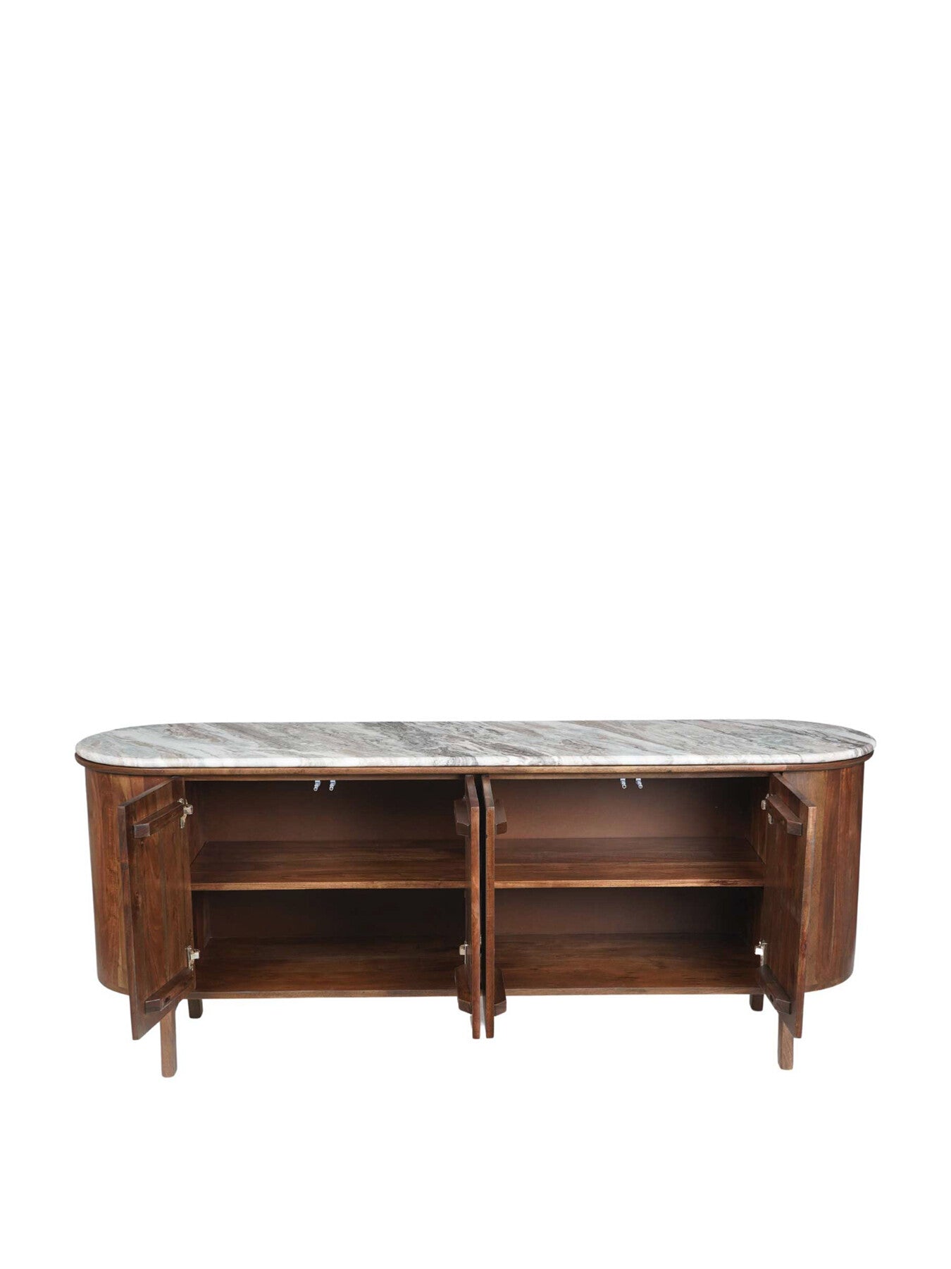 Brown Cresta Marble 4 Door Sideboard with Acacia Wood Base