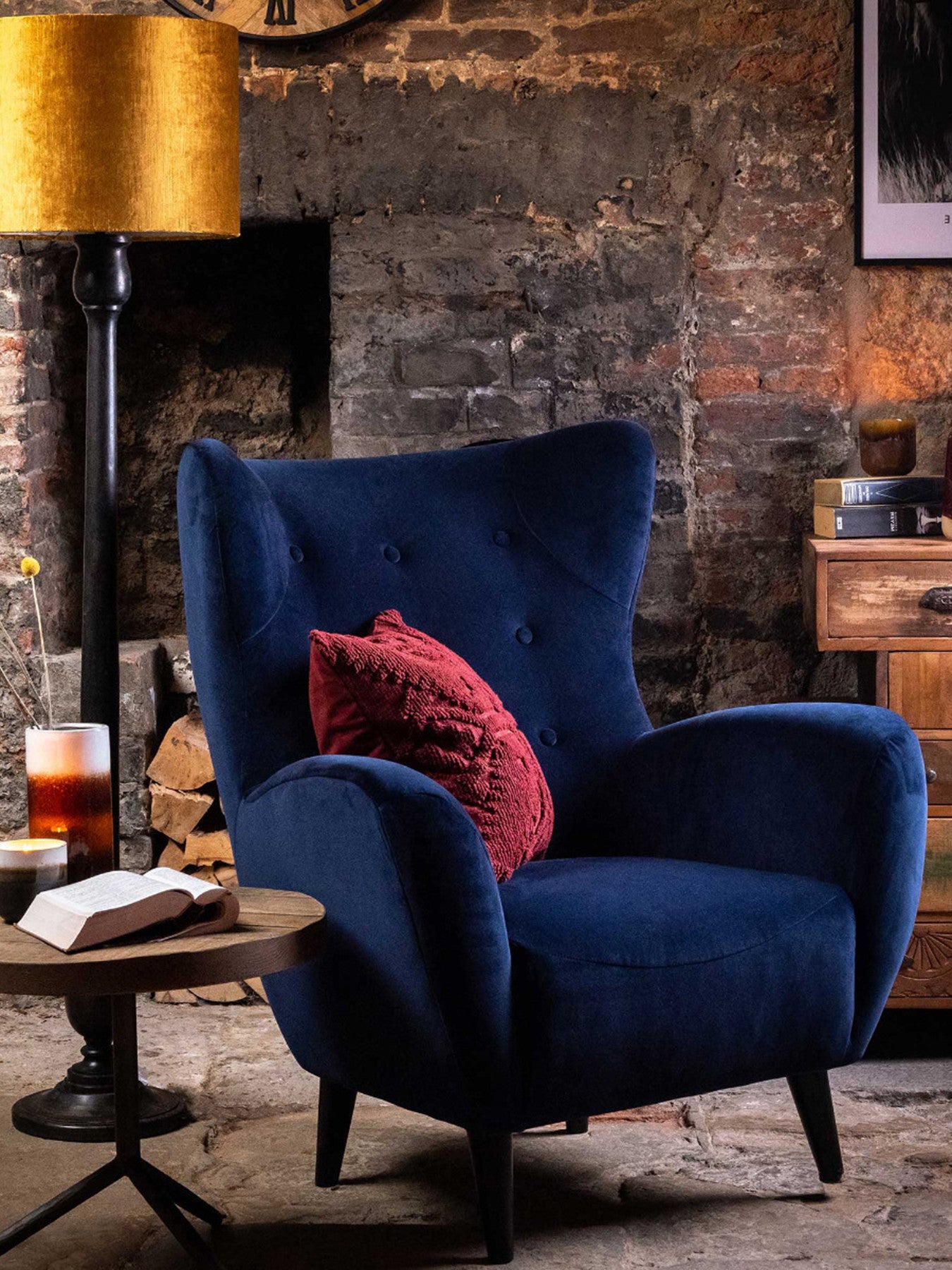 Delon Velvet Chair, Navy