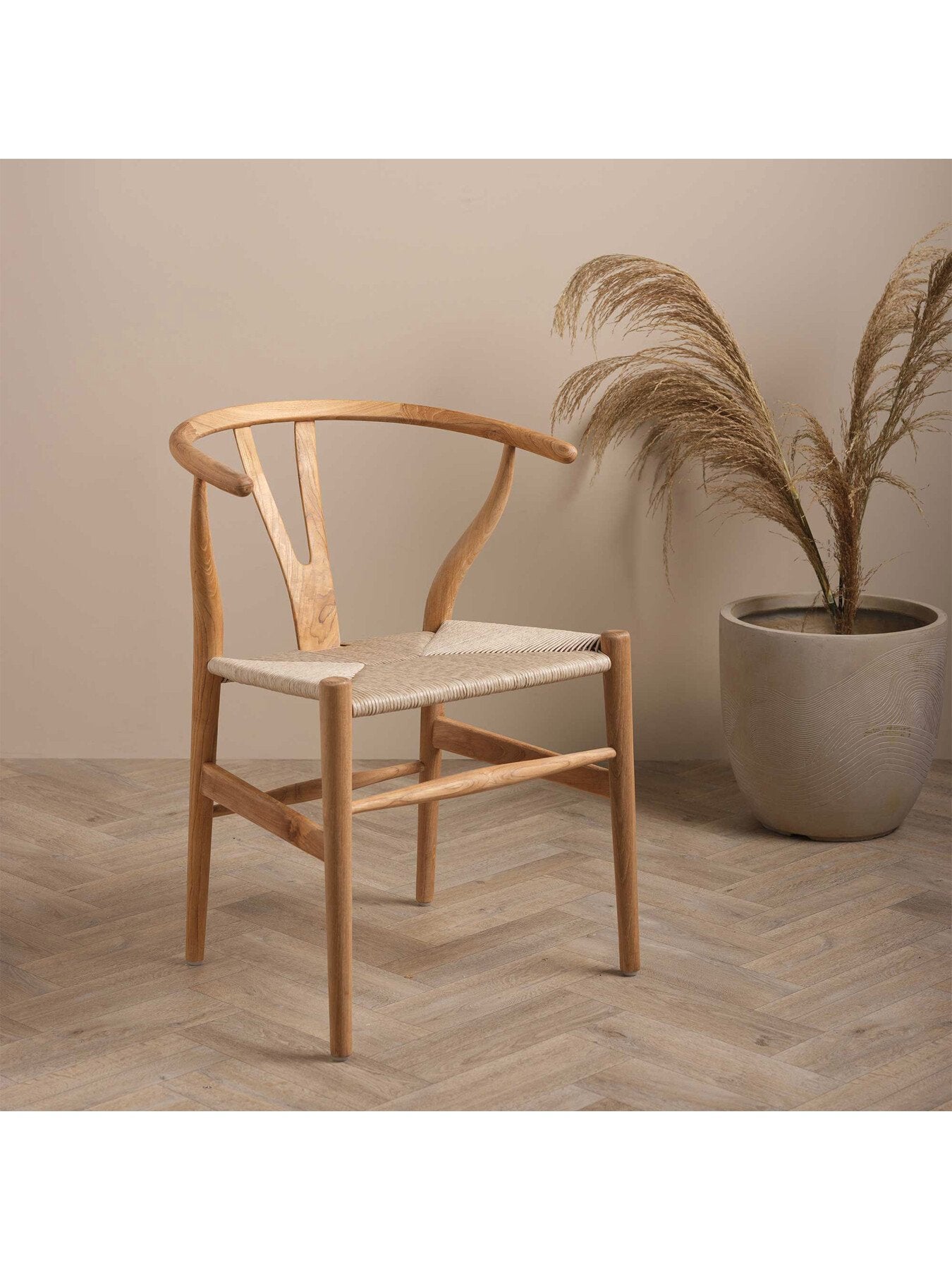 Neutral Grenada Curved Light Teak Wood Open Back Dining Chai