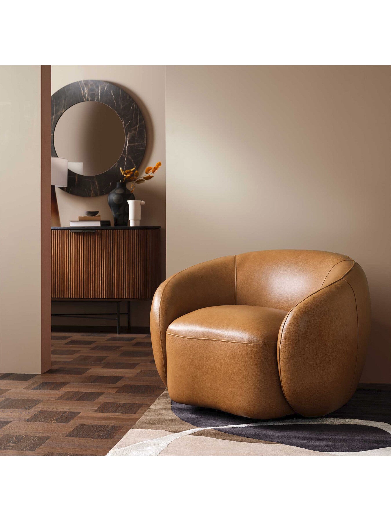 Brown Gardin Brown Leather Swivel Chair