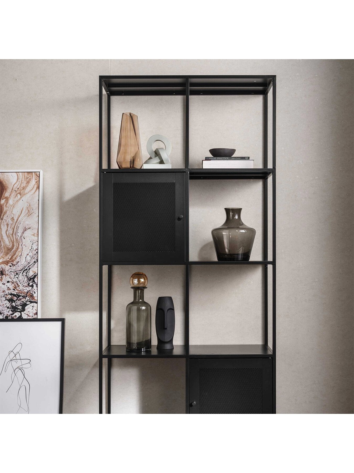 Black Kanna Black Metal Bookcase 2 Door 180cm