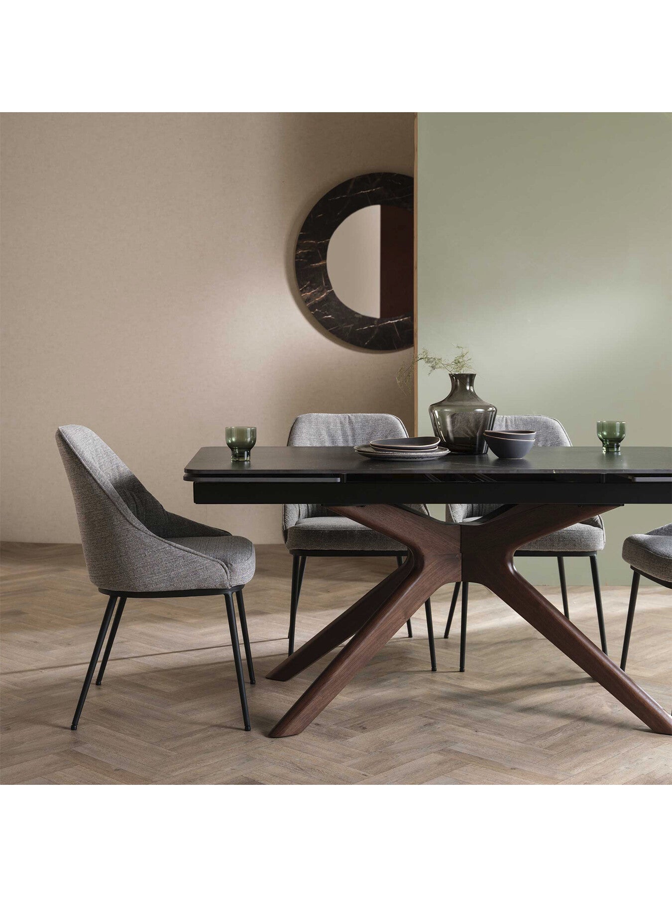Black Khuno Black Ceramic Extending 160cm Dining Table, Seat