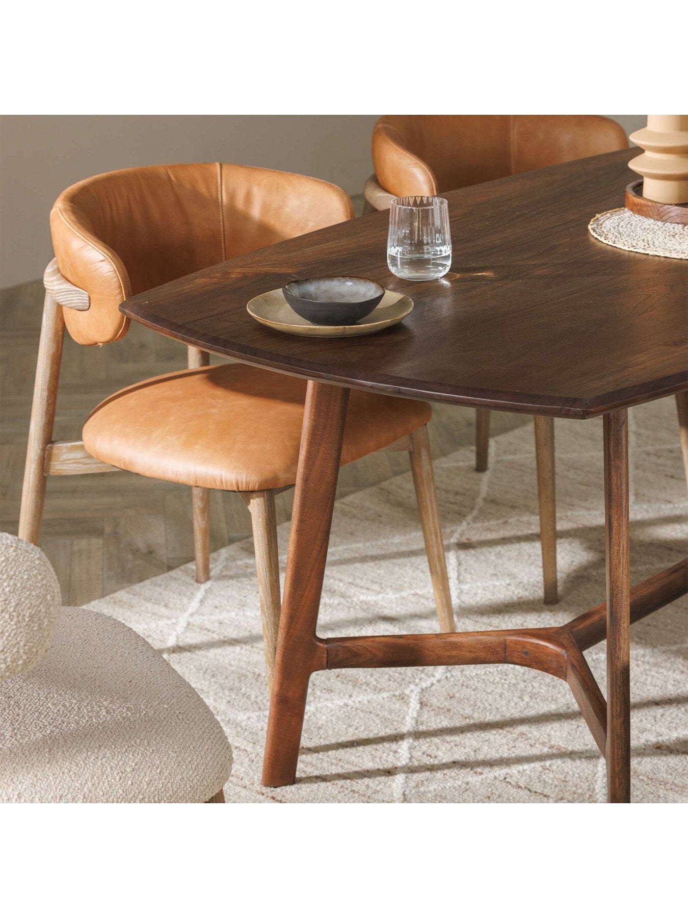 Brown Lexa Brown Leather Open Back Curved Dining Chair