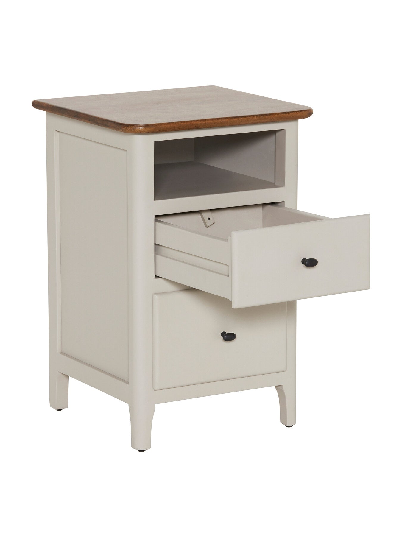 Neutral Mara Mango Wood 2 Drawer Bedside With Open Shelf Uni