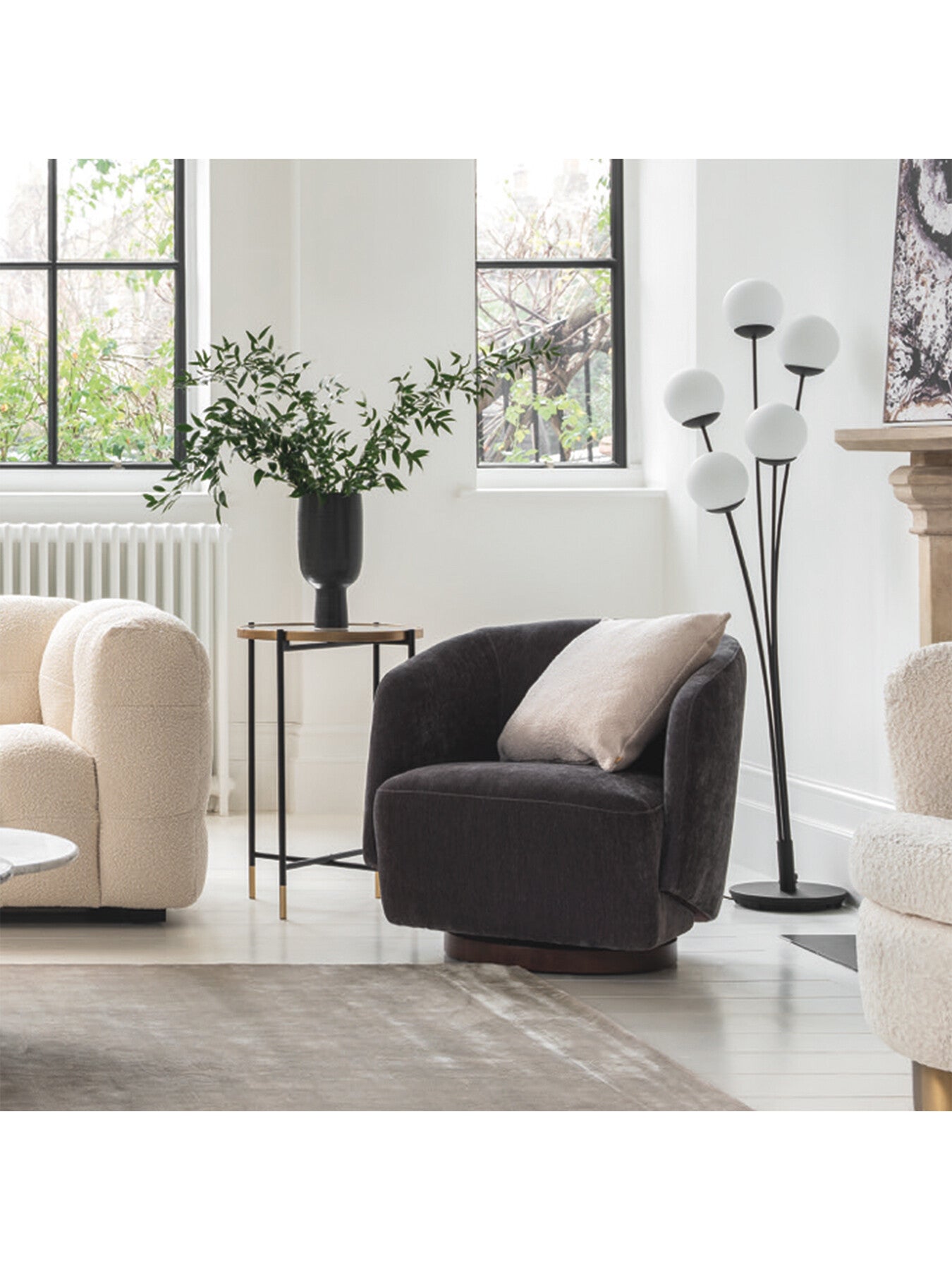 Pellaro Velvet Swivel Armchair, Grey