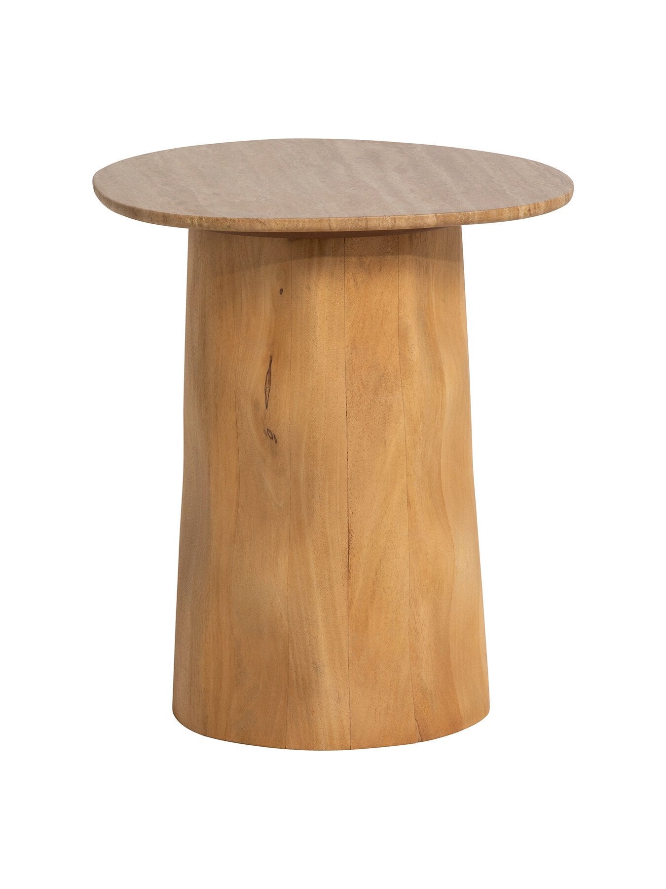 Brown Rodin Neutral Mango Wood and Travertine Side Table, 45