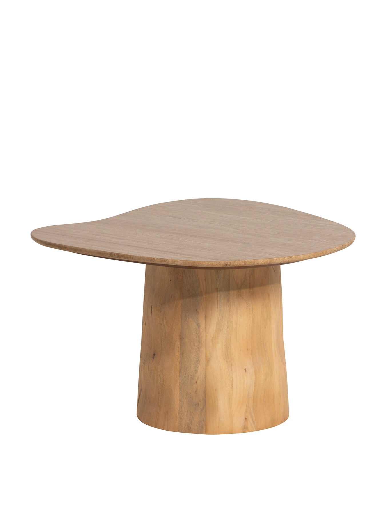 Brown Rodin Neutral Mango Wood and Travertine Side Table, 70