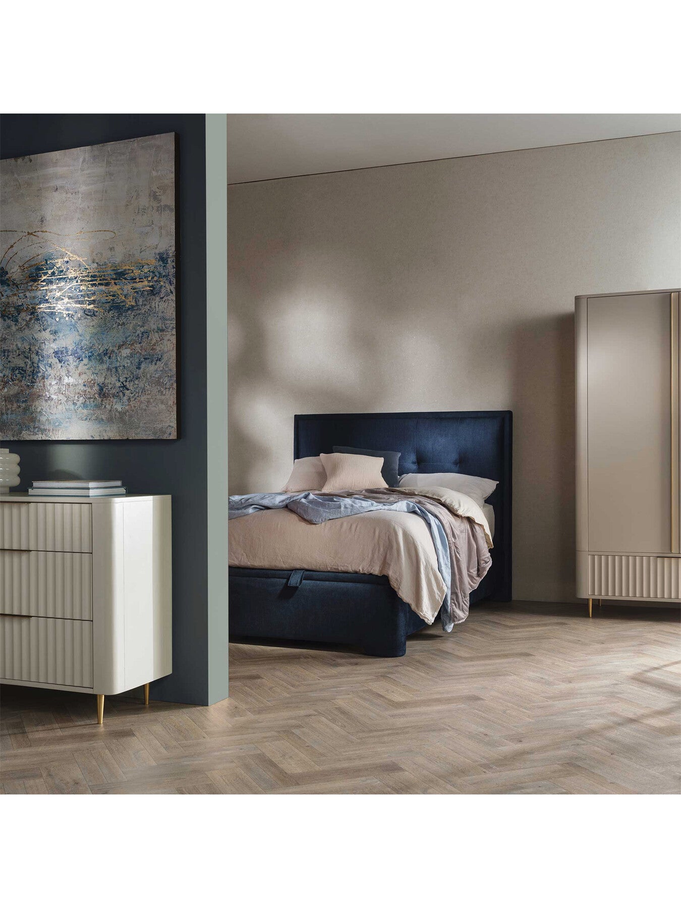 Blue Ripley Blue Fabric Double Ottoman Bed Frame