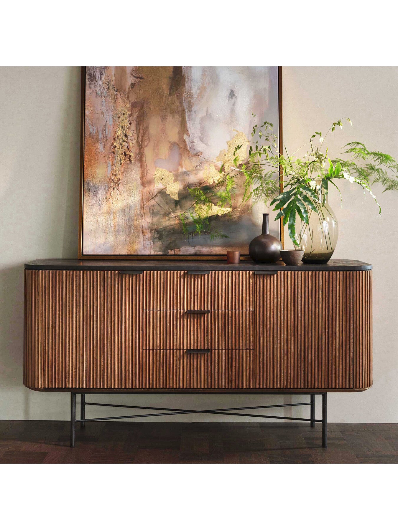 Trinidad Fluted Reclaimed Teak Wood Sideboard, 160cm