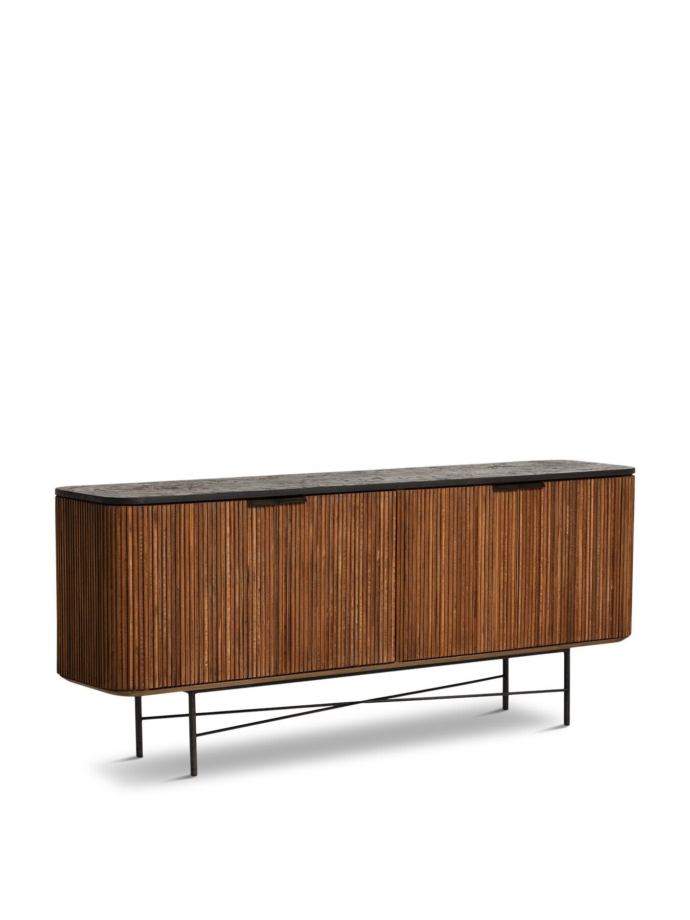 Brown Trinidad Fluted Reclaimed Teak Wood Sideboard, 200cm