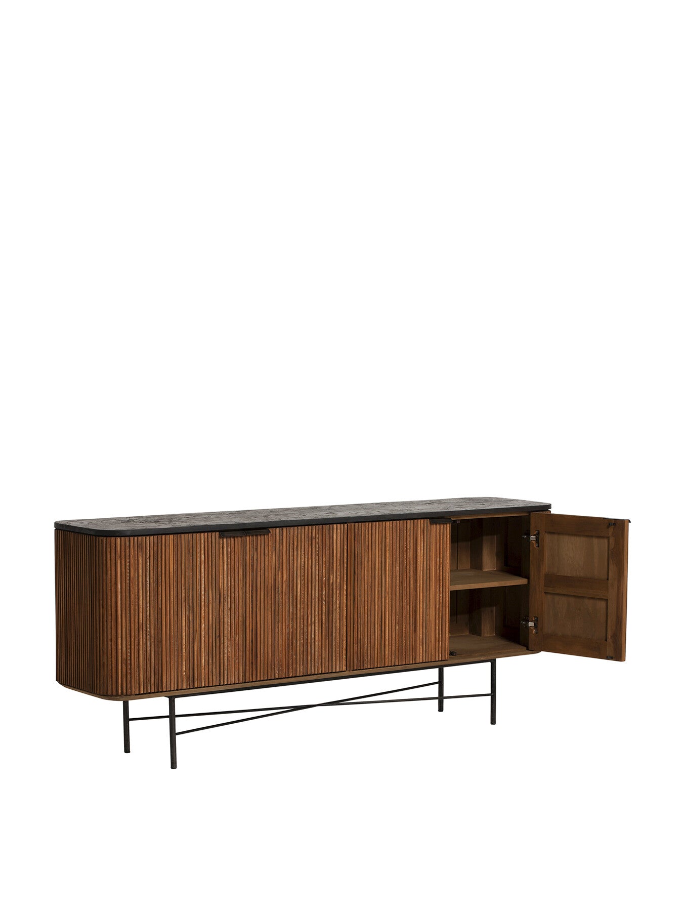 Brown Trinidad Fluted Reclaimed Teak Wood Sideboard, 200cm