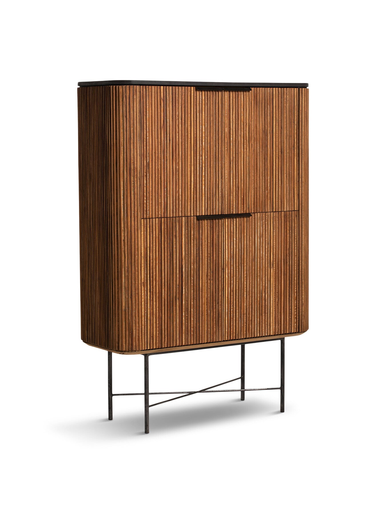 Brown Trinidad Fluted Reclaimed Teak Wood Tall Cabinet