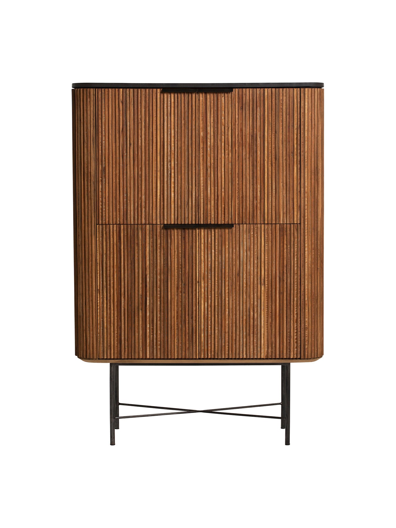 Brown Trinidad Fluted Reclaimed Teak Wood Tall Cabinet