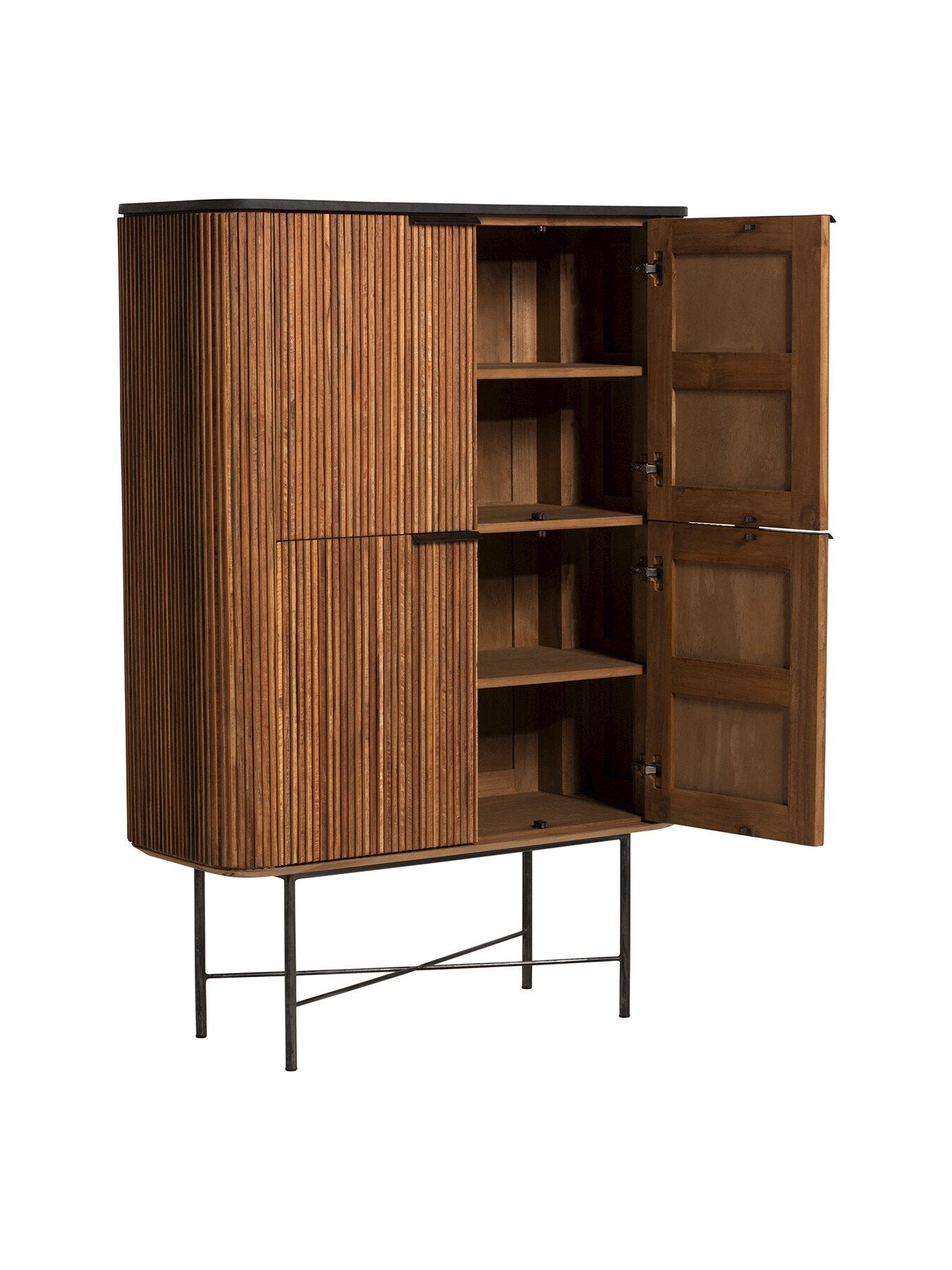 Brown Trinidad Fluted Reclaimed Teak Wood Tall Cabinet