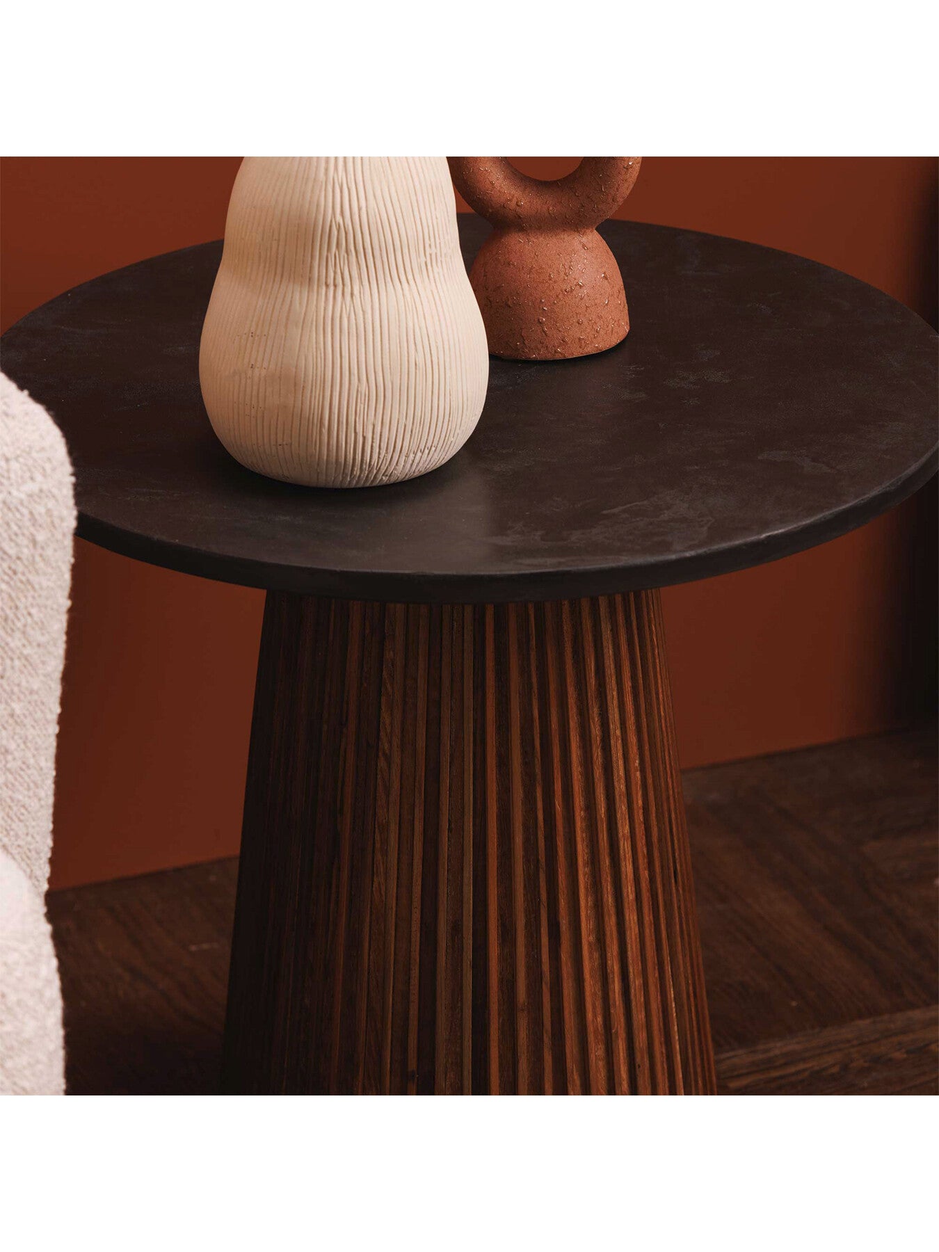 Brown Trinidad Reclaimed Teak Wood Small Round Coffee Table