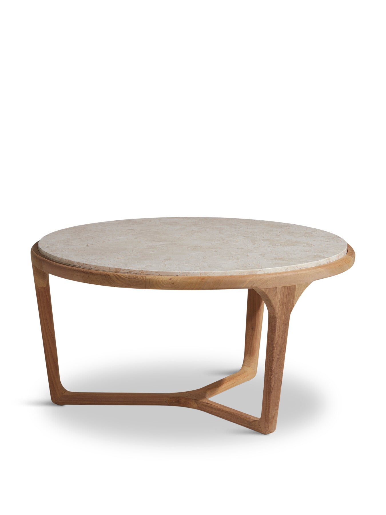 Terza Round Teak and Marble Coffee Table