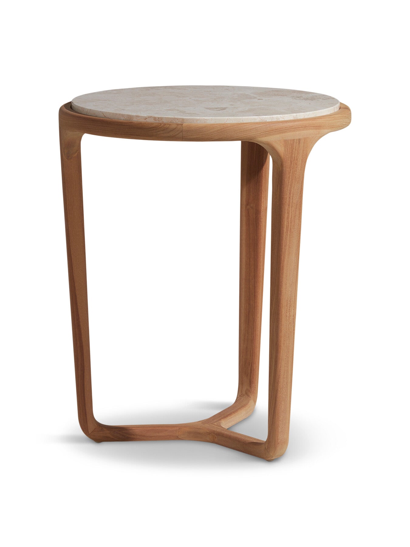 Terza Round Teak and Marble Side Table